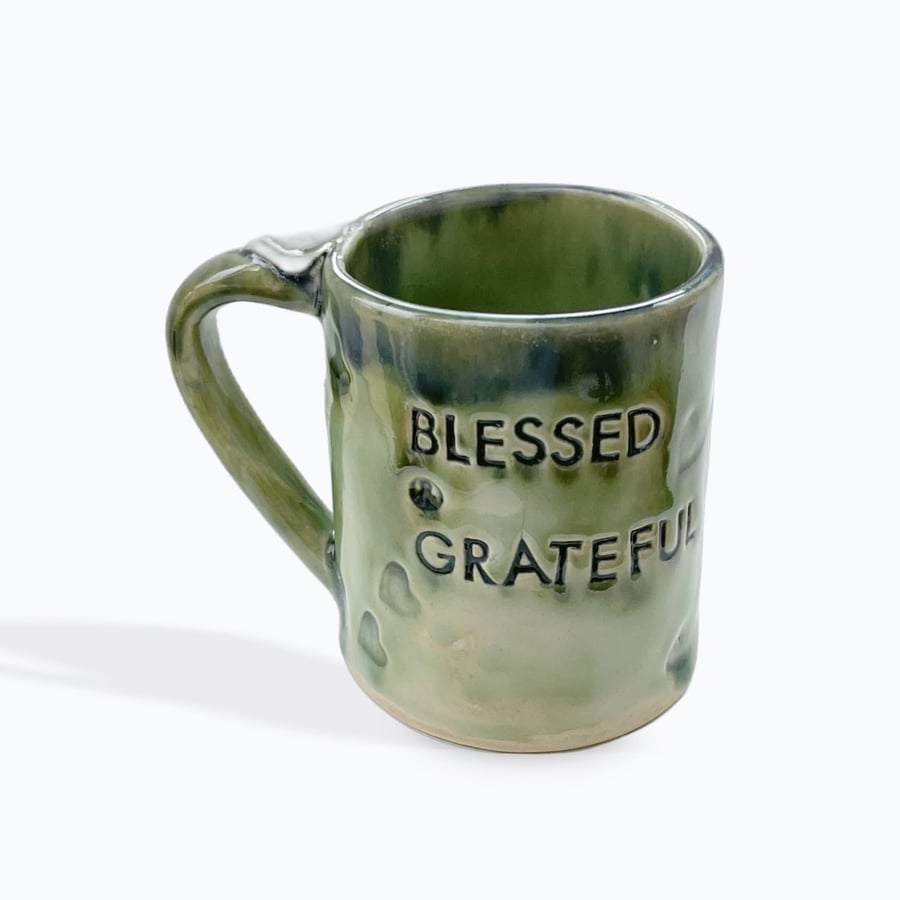 Handcrafted Stoneware Mug - Blessed and Grateful