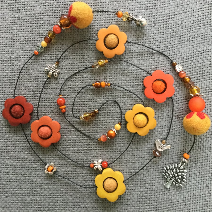 “Falling Leaves” Hotchpotch lariat necklace