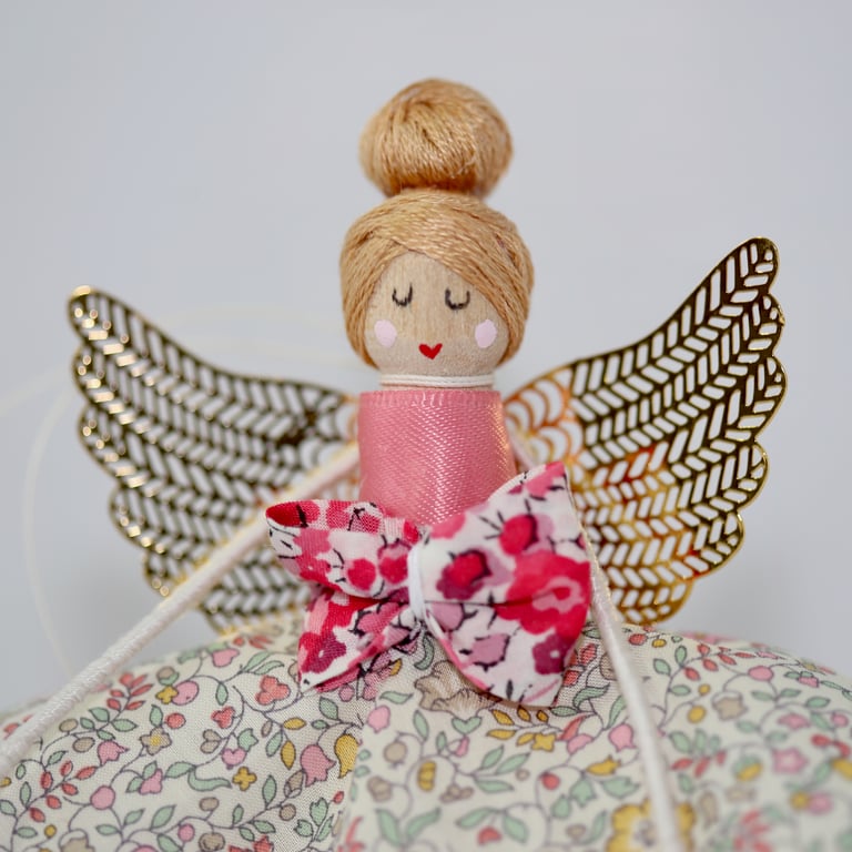 Liberty London 'Katie and Millie' Fabric Handmade Peg Doll (dark blonde hair)