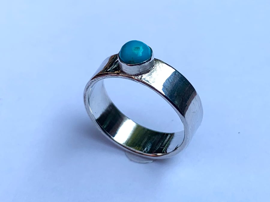 Turquoise Cabochon on Polished 6mm Sterling Silver Ring (L to M) 100% handmade