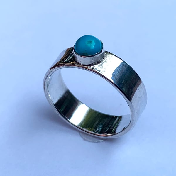 Turquoise Cabochon on Polished 6mm Sterling Silver Ring (L to M) 100% handmade