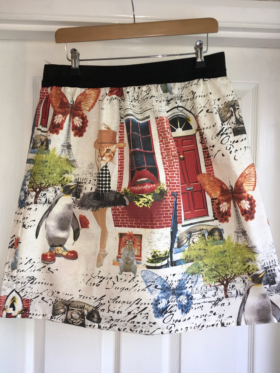 Custom Made Linen Look Fantasy Animals  A Line Skirt Size 16 -22