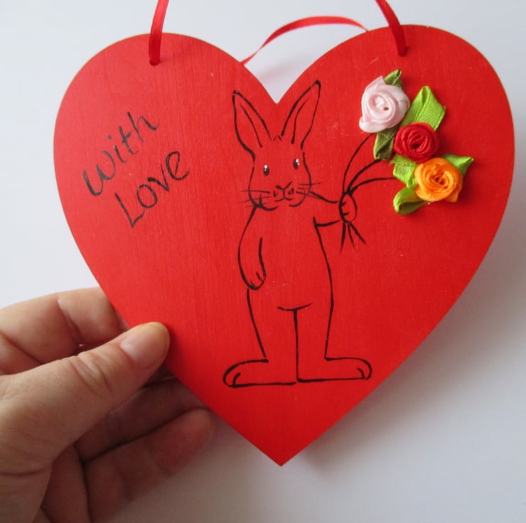 Bunny Rabbit Love Heart Hanging Decoration Bunn... - Folksy