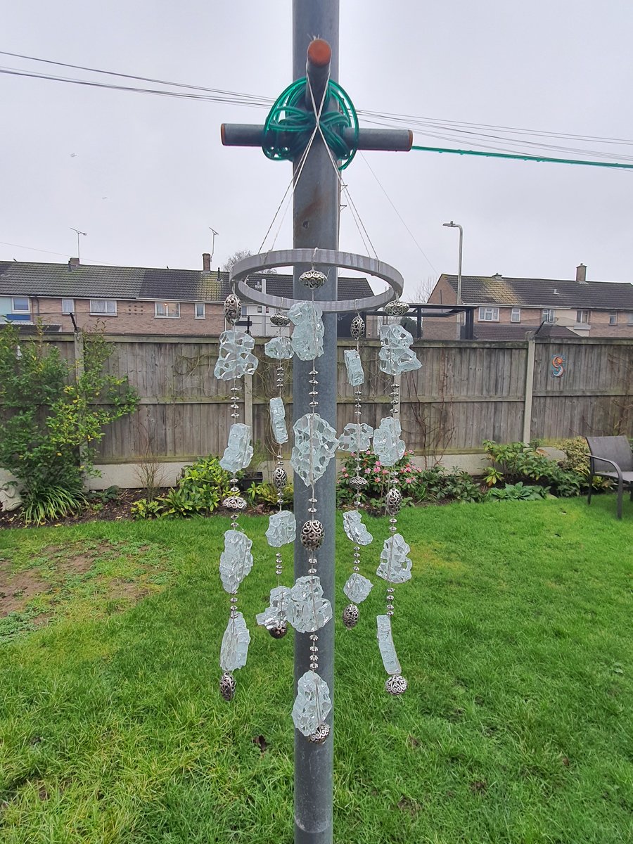 Silver Suncatcher with Glass, Beads and a Painted Wooden Frame