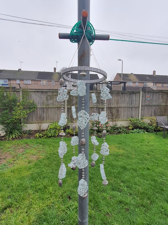 Silver Suncatcher with Glass, Beads and a Painted Wooden Frame