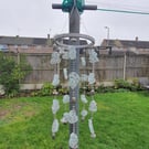 Silver Suncatcher with Glass, Beads and a Painted Wooden Frame