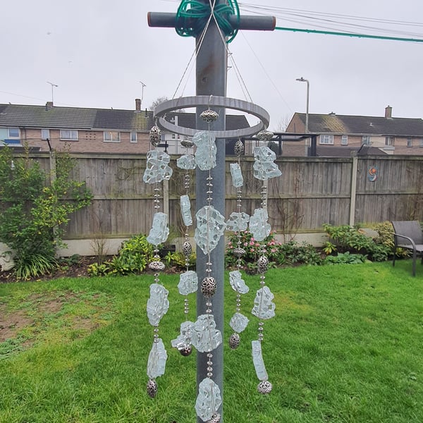 Silver Suncatcher with Glass, Beads and a Painted Wooden Frame