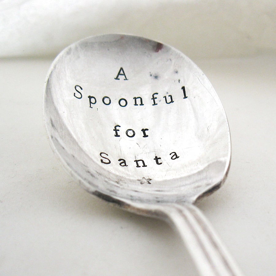 Christmas Eve Santa Spoon, Handstamped Vintage Silverplate Tableware