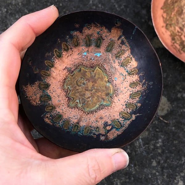 DECORATIVE BOWL - Hand raised copper bowl with colourful patina