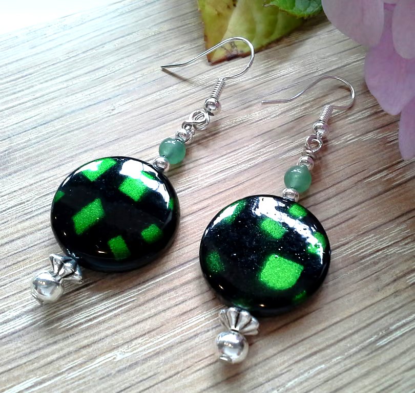 Green Aventurine & Mother of Pearl Silver Plate Earrings