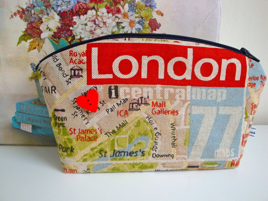 Cotton Make Up Bag - multipurpose pouch - London map