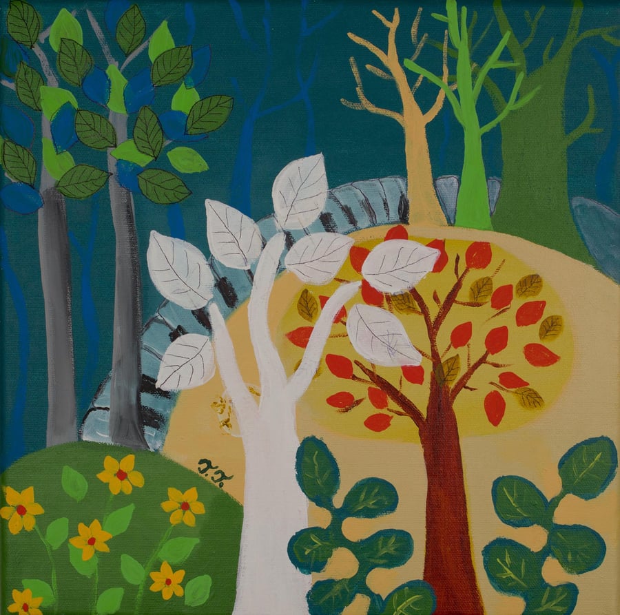 Original Acrylic Nature Painting, The Four Seasons