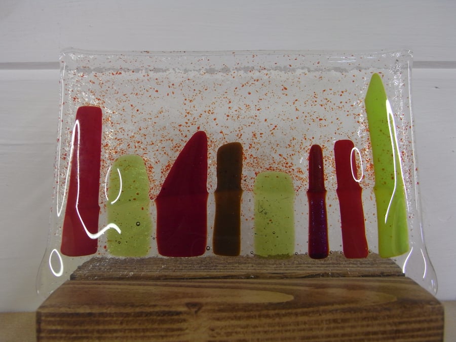 Beach Huts fused glass panel