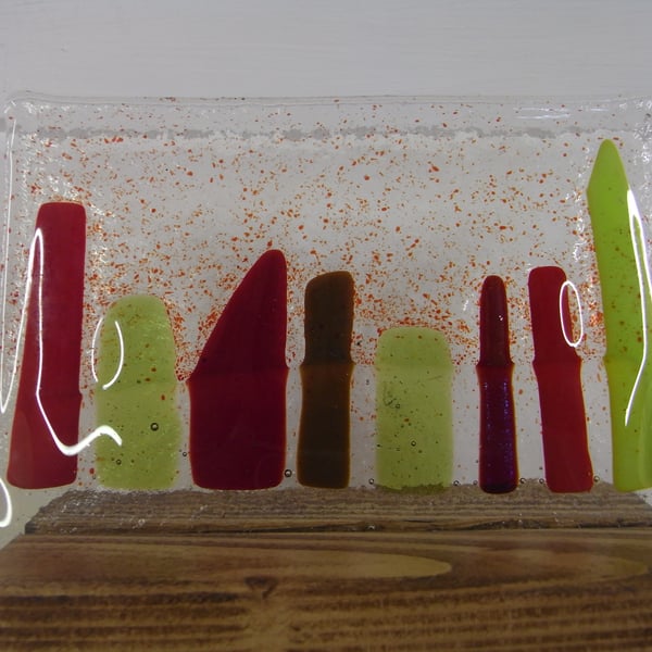 Beach Huts fused glass panel