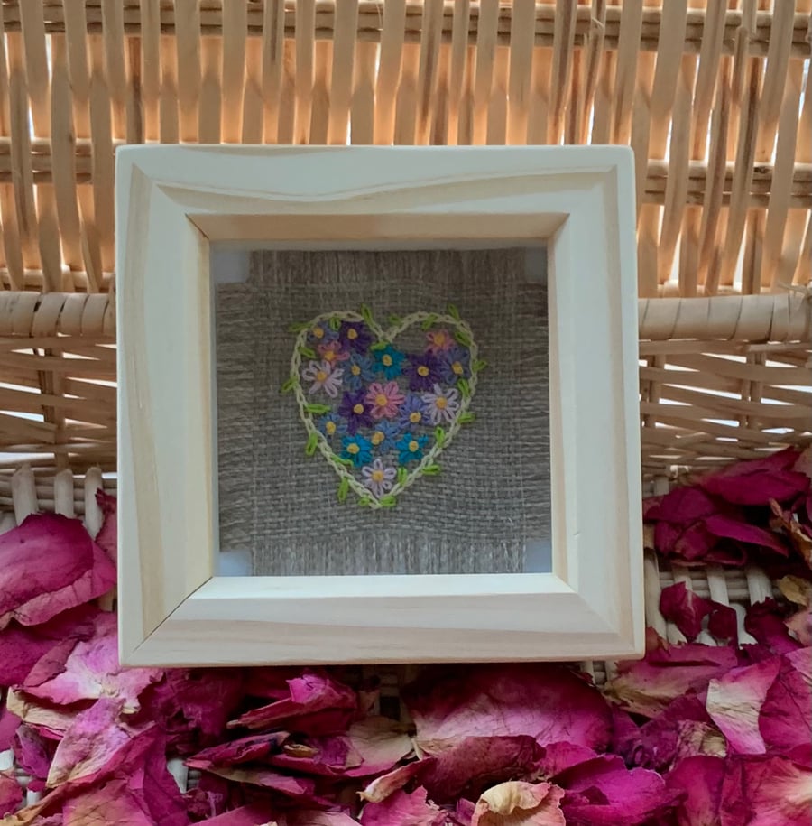 Embroidered heart in box frame