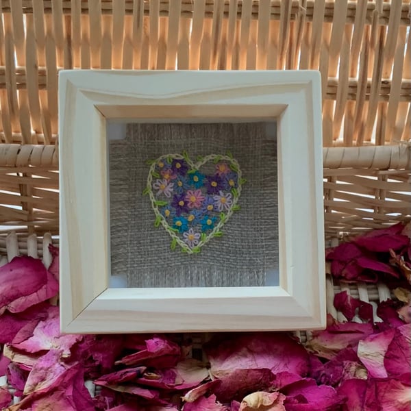 Embroidered heart in box frame