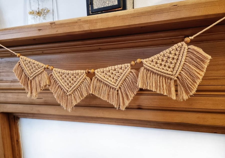 Macrame bunting with beads, bohemian home decor, rustic wedding decor 