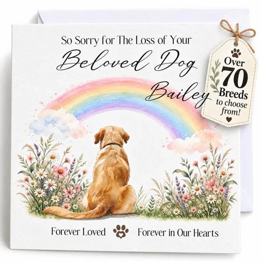 Personalised Dog Sympathy Card, Pet Loss Card, Over 70 Breeds to Choose From