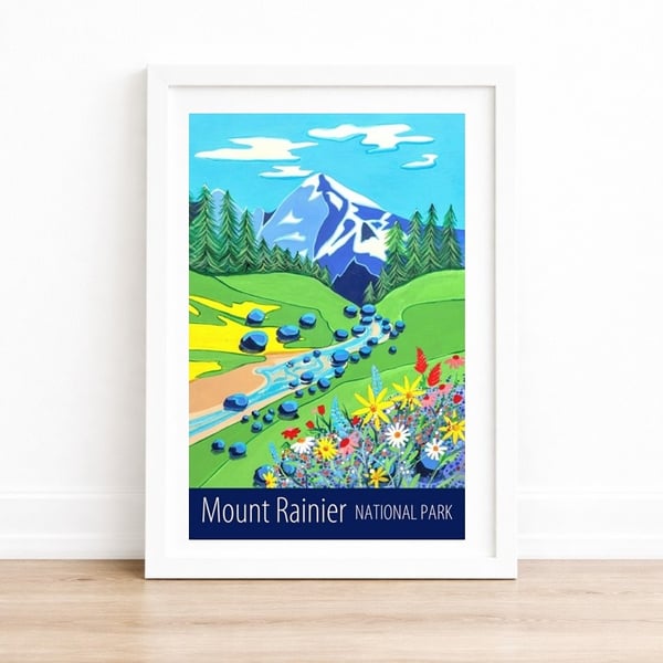 Mount Rainier travel poster print by Artist Susie West