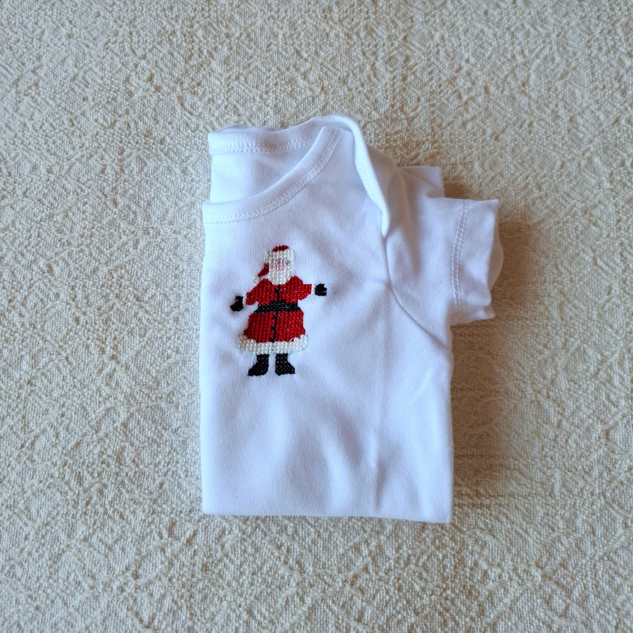 Father Christmas, Santa, baby vest, age 0-3 months, hand embroidered