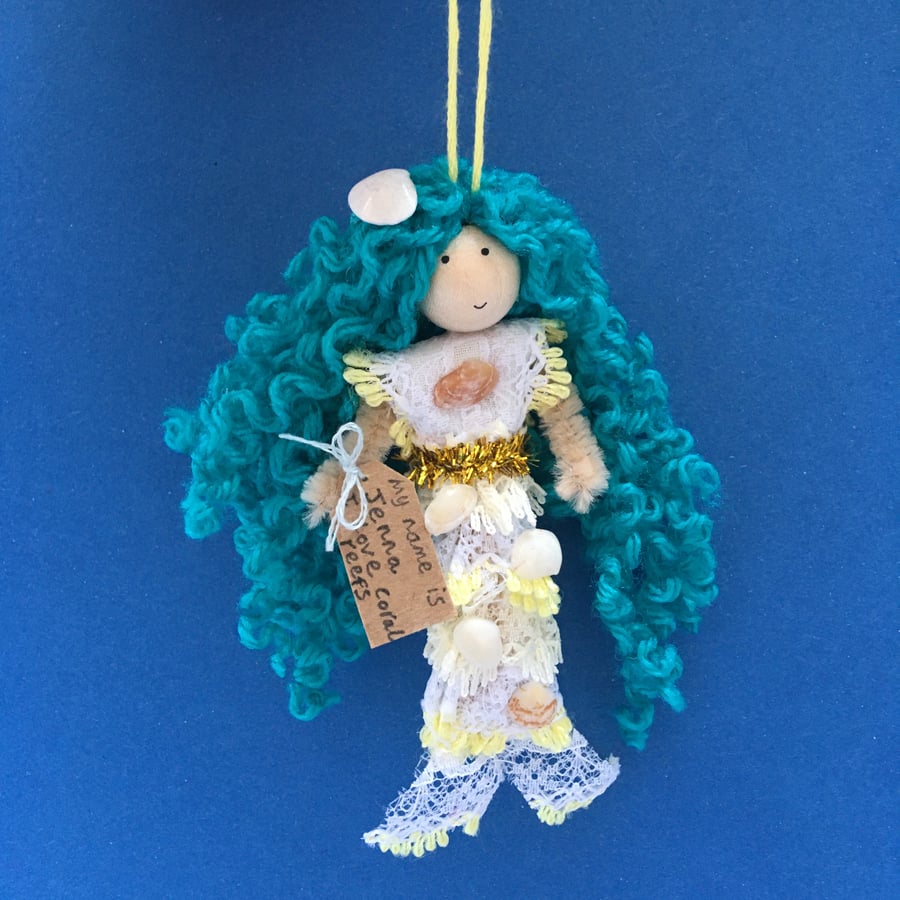Mermaid Doll Hanging Decoration, Turquoise, Jenna, Sea Themed Mermaid Gift