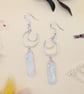 Sterling silver crescent moon dangle earrings with raw clear quartz points - Image 3