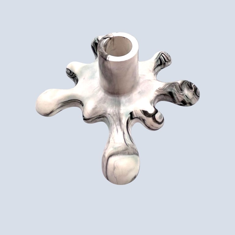 Modern Candlestick - Smoky Grey Splat Shaped Marbled Candle Holder (SCH3)