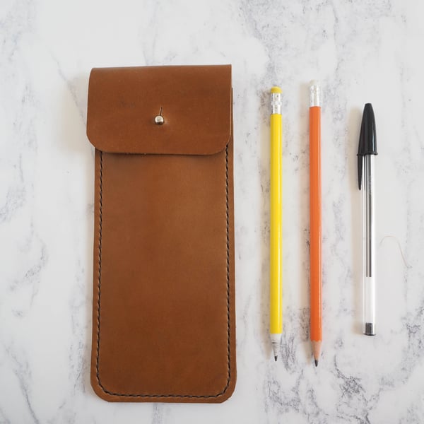 Leather Pencil Sleeve - Tan Brown