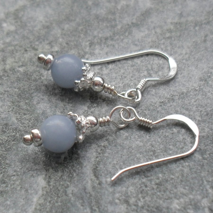 Blue Angelite Dainty Drop Sterling Silver Earrings