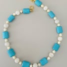Handmade Blue & White Stone Beaded Necklace