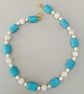 Handmade Blue & White Stone Beaded Necklace