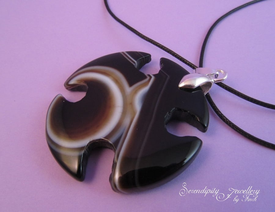 Black Brown Agate Cross Pendant Necklace, Cross Necklace, Black Necklace