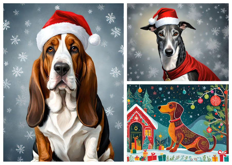 Pack of 3 mixed A5 Christmas Cards Dog Designs 