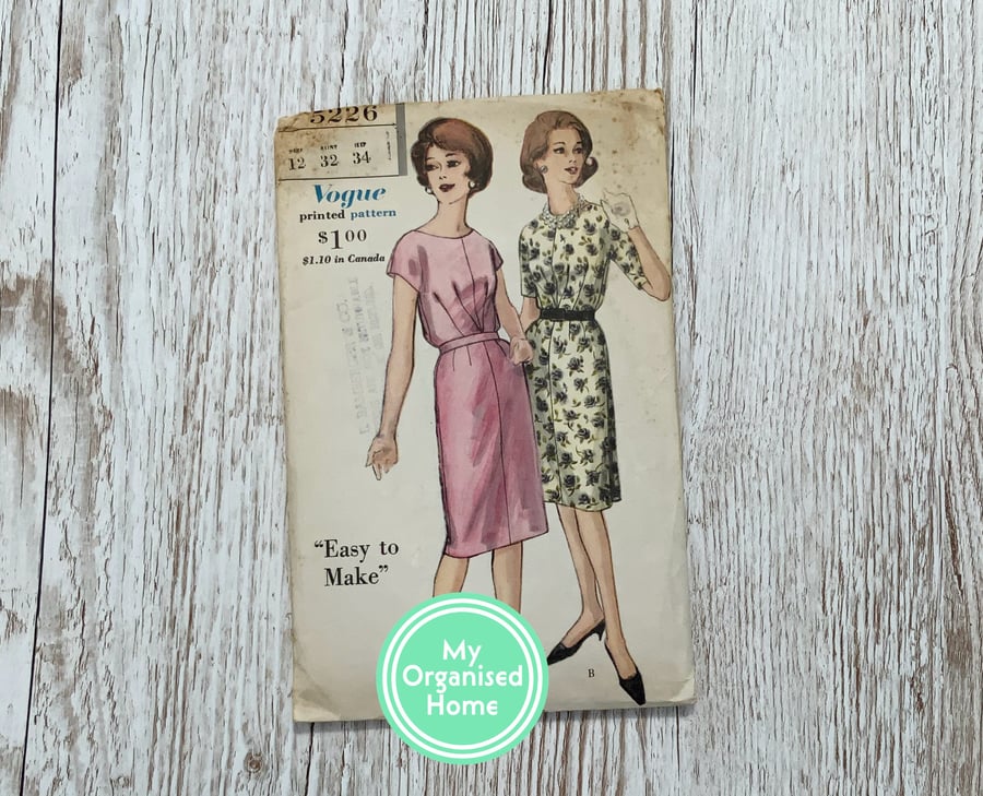 Vintage sewing pattern - Vogue 5226 Size 12, 34" bust (1961) (Z5226)