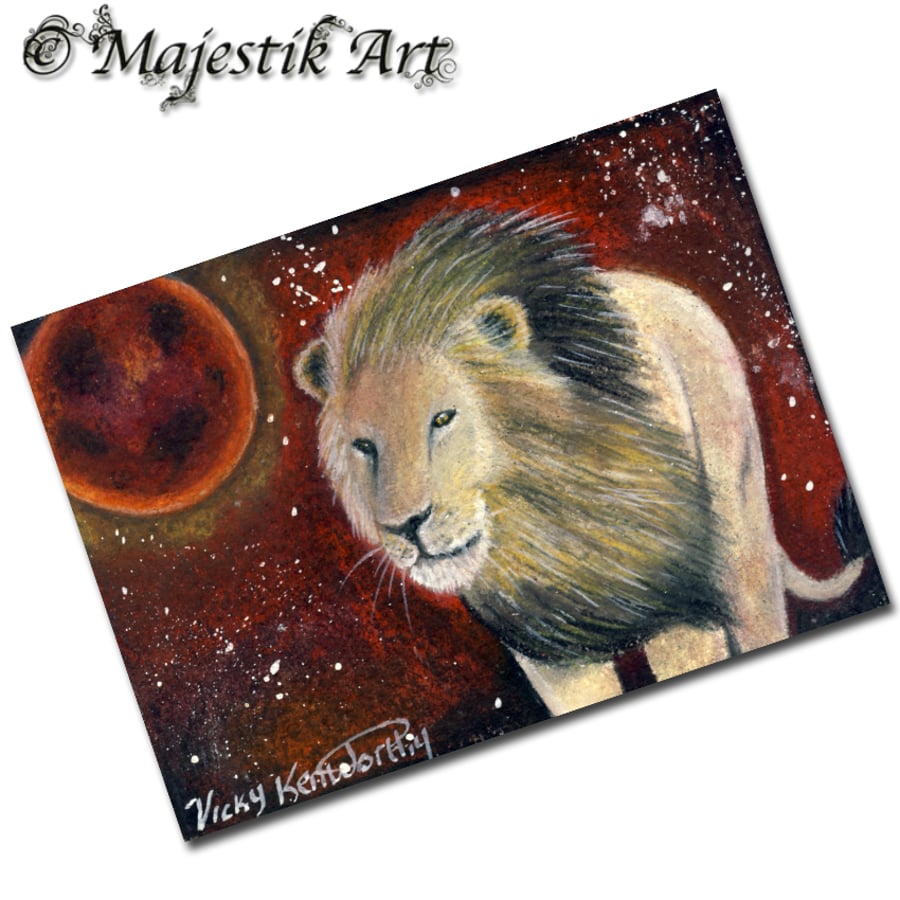Archival ACEO Lion Print 'Blood moon' By V Kenworthy