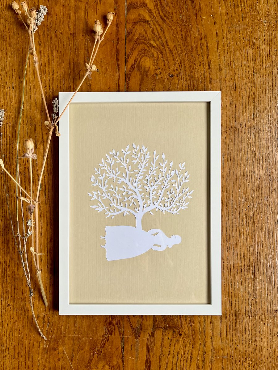 'Lay Me Down To Rest' Framed Original Hand-cut Paper Cut Art by J.Pearce