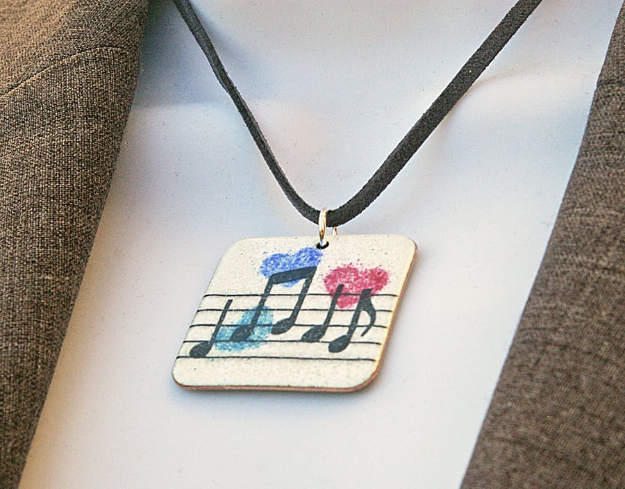 ‘Perfectly Imperfect’ Square Hearts & Music Enamelled Pendant