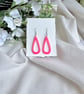 Neon Pink Acrylic Teardrop Earrings - Open Hoop Drop Dangles - Image 2