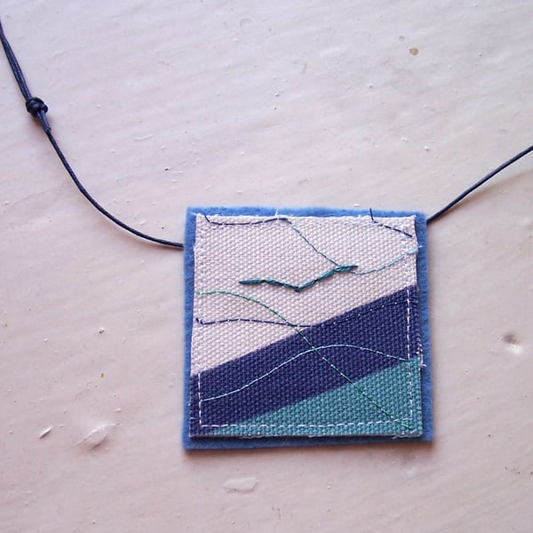 Textile necklace with hand and machine embroidery - Albatross