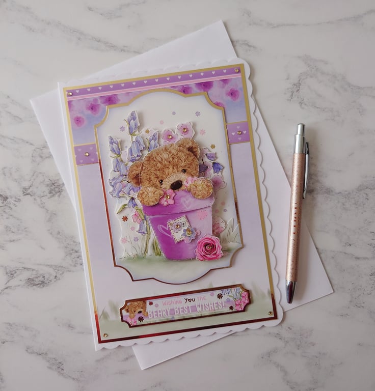 Teddy Bear Birthday Wishing You Beary Best Wishes 3D Luxury Handmade Card