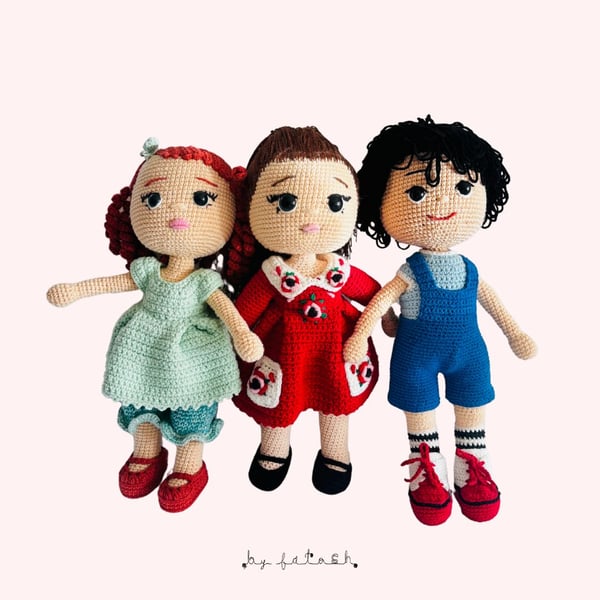 Black hair Doll,Crochet Doll , Amigurumi Doll 