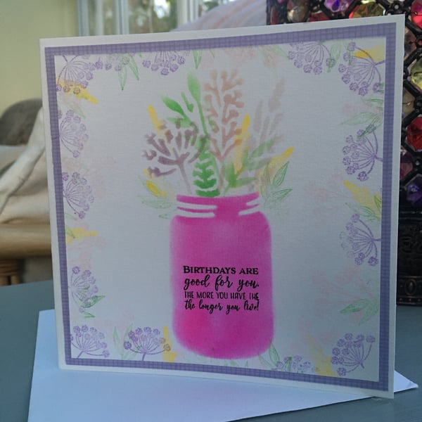 Mason Jar vase wild flower birthday card