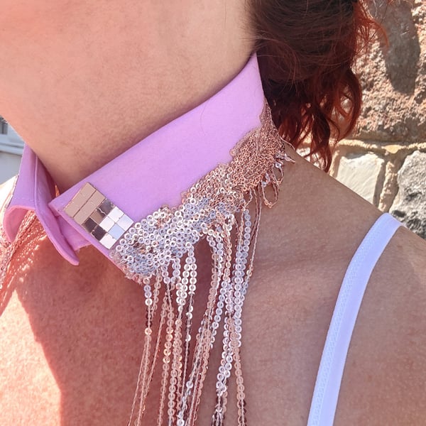 Rose Gold & Pastel Pink Detachable  Collar Upcycled Festival Neckcessory