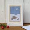 Moon Hare, detailed,hand-stitched card for Christmas or any winter occasion
