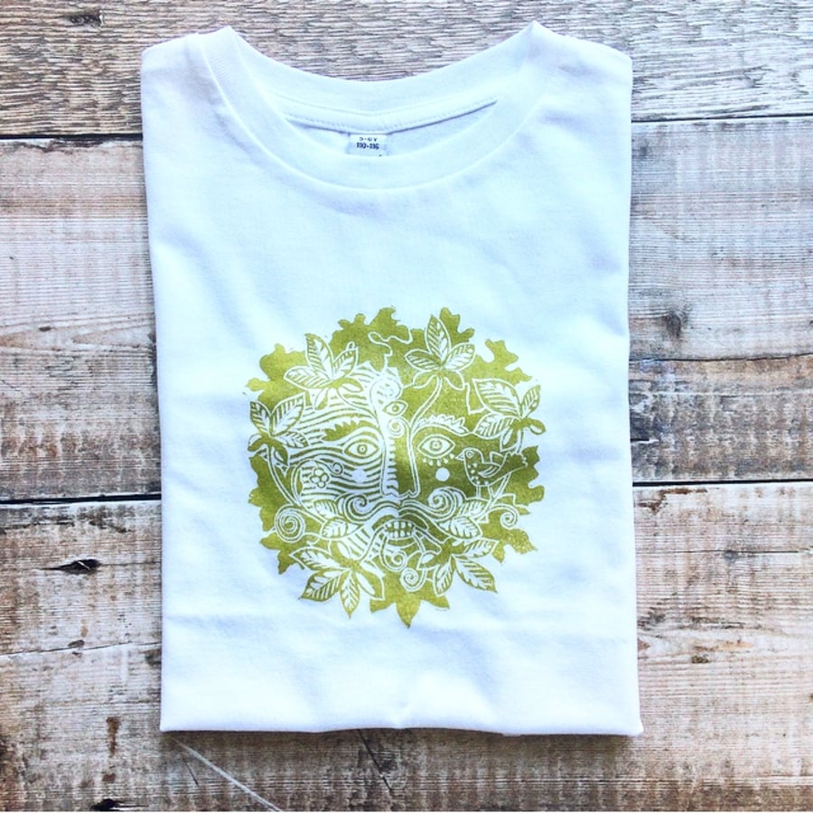 'Green Man' Hand Printed Child's Organic Cotton T Shirt