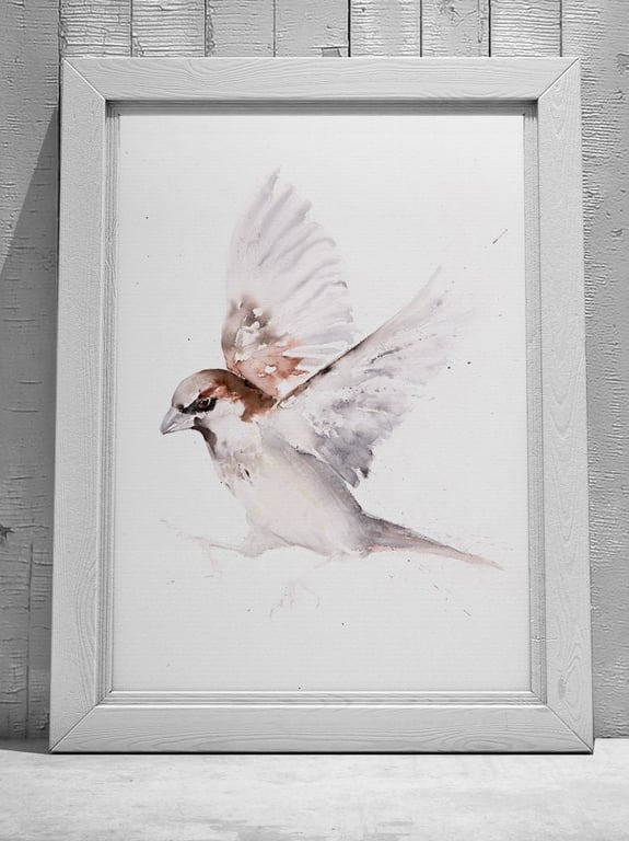 Sparrow Watercolour Painting: Hand-Signed Limited Edition Print by Syman Kaye