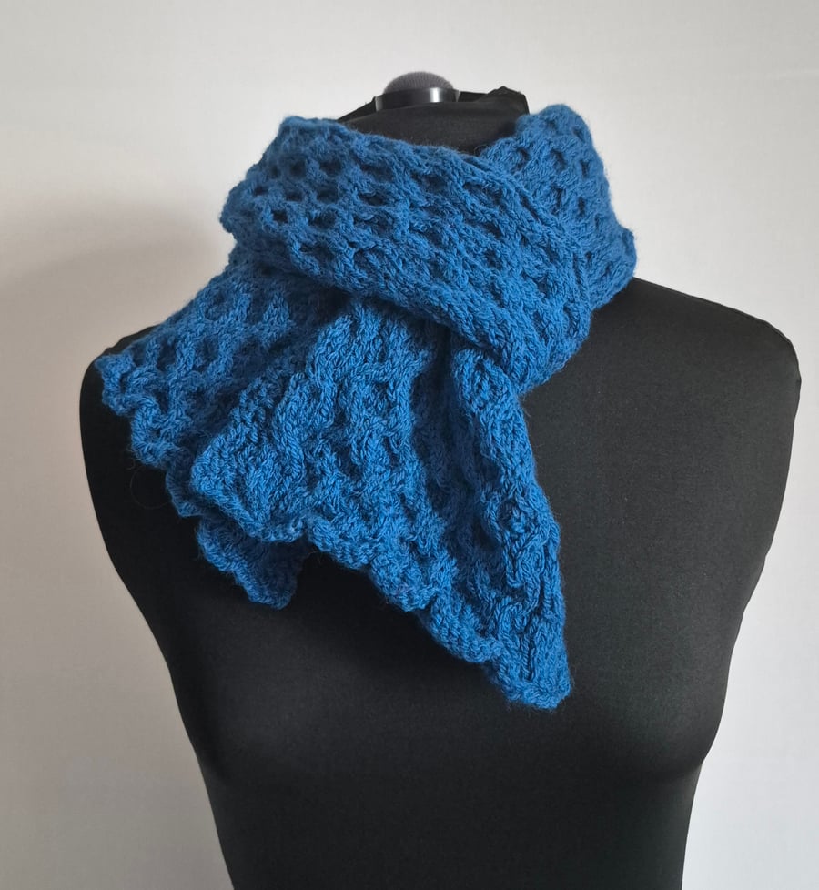 11.Blue Basketweave Handknitted Scarf
