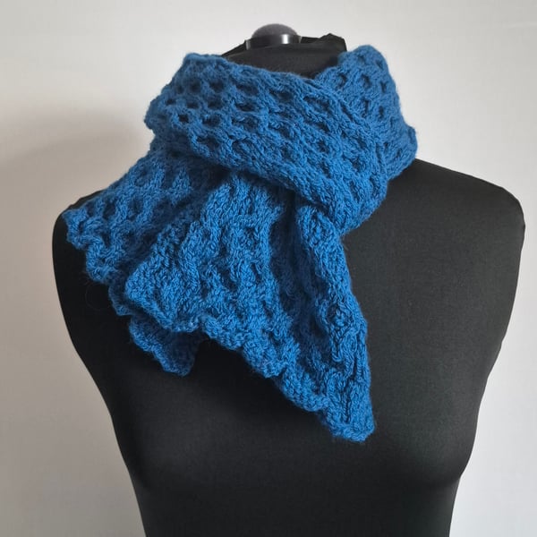 Blue Basketweave Handknitted Scarf