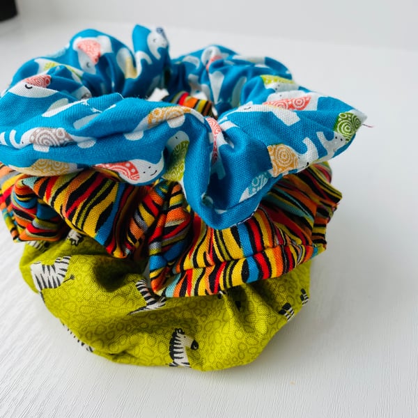 Elephant and Zebra Hair Scrunchie set of 3