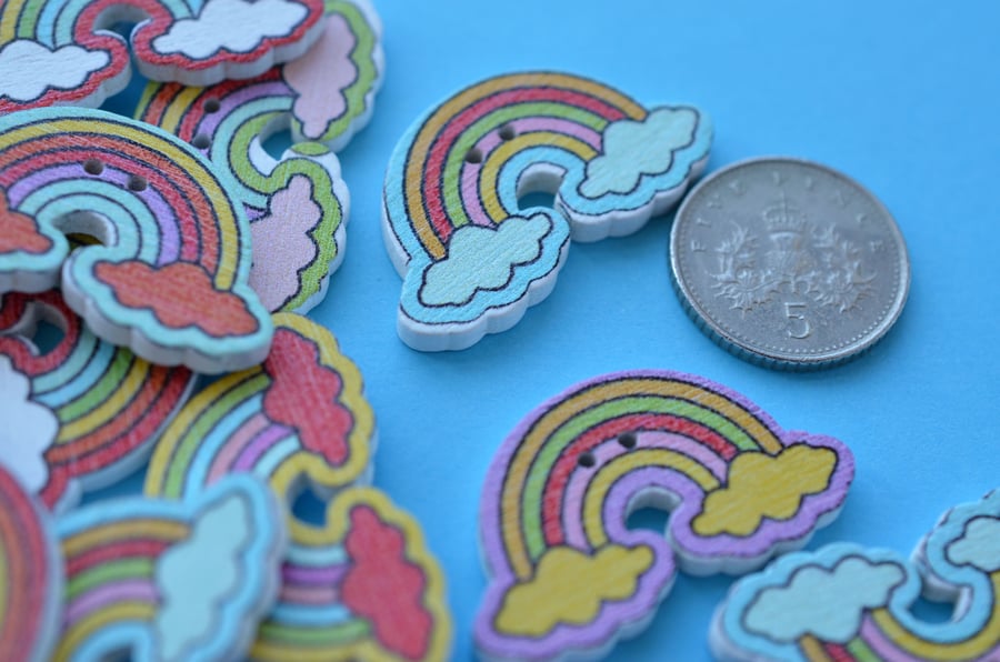 Wooden Rainbow Buttons Mixed 30x17mm Weather (R1)